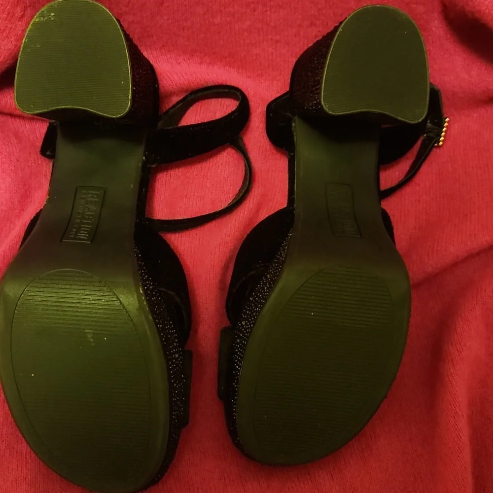 Reaction Kenneth Cole Black Velvet Heels with Black Rhinestone Platform